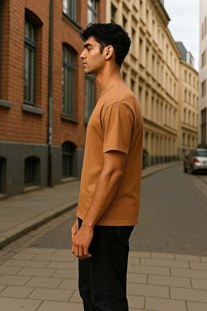 Regular Kalıp Kadın - Erkek Unisex Basic Tişört Ten Rengi