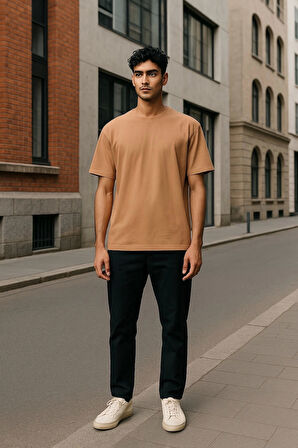 Regular Kalıp Kadın - Erkek Unisex Basic Tişört Ten Rengi