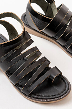 Siyah Ortopedik Hakiki Deri Kadın Sandalet