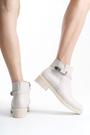 Almıla Fermuarlı Lastikli Ortopedik Taban Topuklukadın Bot  Kt - Krem