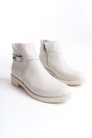 Almıla Fermuarlı Lastikli Ortopedik Taban Topuklukadın Bot  Kt - Krem