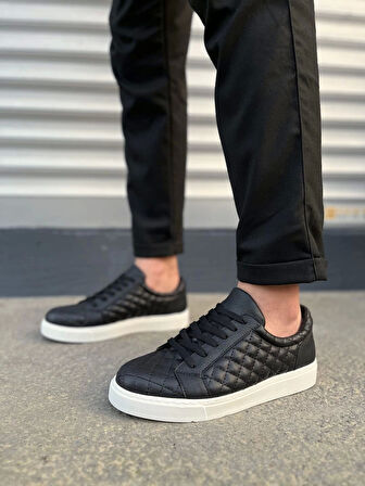 Tb166 Prestige Bağcıklı Cilt Kapitone Desenli Erkek Günlük Sneaker Ayakkabı Cbt - Siyah