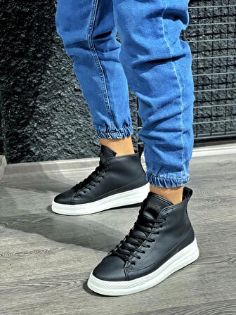 Terzi Bey Yüksek Taban Ayakkabı C-030 Siyah (beyaz Taban)