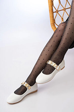 İNF-6363 Beyaz Baret Tokalı Günlük Kadın Ayakkabı