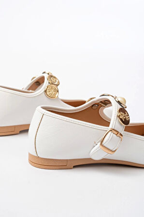 İNF-6363 Beyaz Baret Tokalı Günlük Kadın Ayakkabı