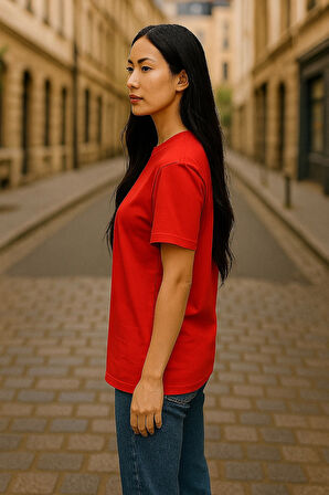 Regular Kalıp Kadın - Erkek Unisex Basic Tişört Kırmızı