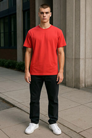 Regular Kalıp Kadın - Erkek Unisex Basic Tişört Kırmızı