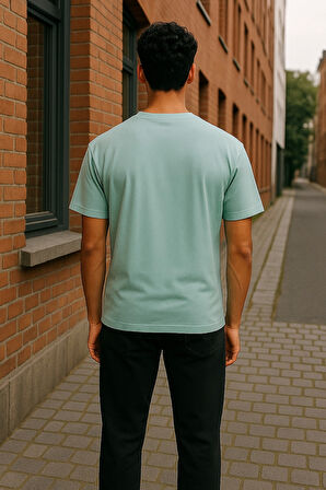 Regular Kalıp Kadın - Erkek Unisex Basic Tişört Su Yeşili