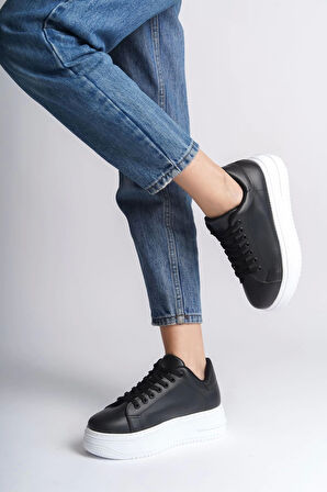 Bıana Bağcıklı Ortopedik Taban Kadın Sneaker Spor Ayakkabı  Bt - Siyah