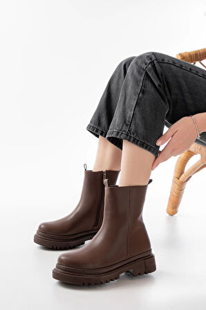 Kahverengi Luna Fermuarlı Günlük Kadın Bot