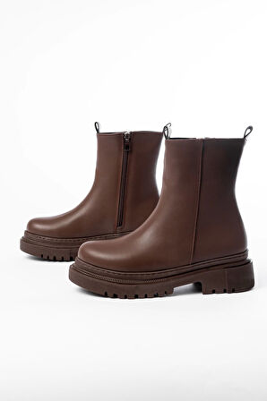 Kahverengi Luna Fermuarlı Günlük Kadın Bot