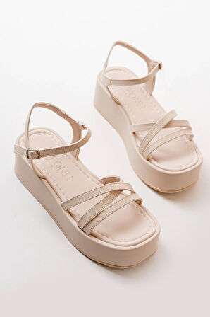 861-1016 Bej Dolgu Kadın Sandalet