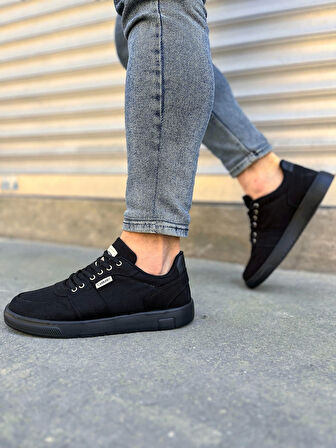 Tb0118 Rex Bağcıklı Keten Kumaş Erkek Günlük Sneaker Ayakkabı Kst - Siyah