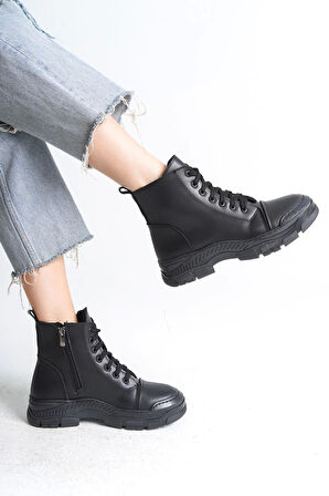 Bloom Bağcıklı Fermuarlı Ortopedik Tabankadın Bot St - Siyah
