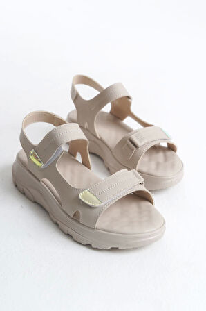 Lamıa Cırt Cırtlı Ortopedik Taban Kadın Sandalet Ckt - Krem