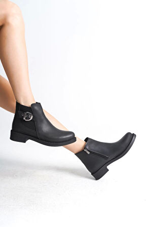 Luna Fermuarlı Lastikli Ortopedik Taban Topuklukadın Bot  St - Siyah