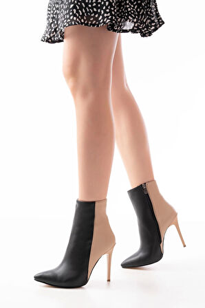 Siyah Yüksek İnce Topuklu Fermuarlı Kadın Bot