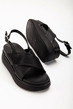 Siyah Dolgu Topuk Kadın Sandalet