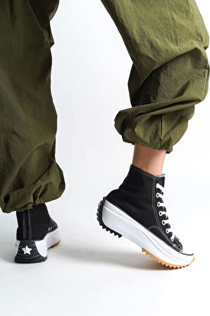 Roma Bağcıklı Ortopedik Taban Kadın Sneaker Spor Ayakkabı  Bt - Siyah