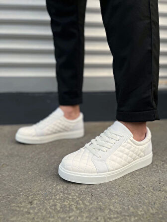 Tb166 Prestige Bağcıklı Cilt Kapitone Desenli Erkek Günlük Sneaker Ayakkabı Cbt - Beyaz