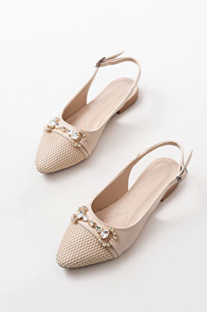 İNF-120 Ten Günlük Fileli Taş Aksesuarlı Kadın Babet