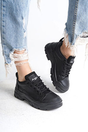 Jane Bağcıklı Ortopedik Taban Kadın Sneaker Spor Ayakkabı  St - Siyah