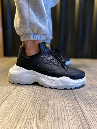 Terzi Bey Yüksek Taban Günlük Ayakkabı N75 Kapitone Siyah (beyaz Taban)