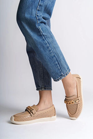 Lızy Bağcıksız Ortopedik Rahat Taban Kalp Desenli Kadın Babet Ayakkabı  Kt - Ten