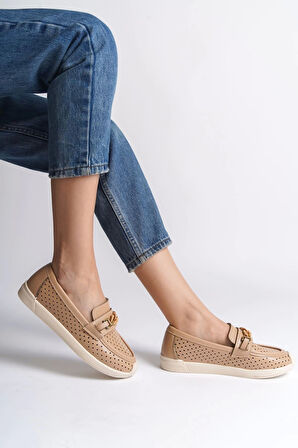 Lızy Bağcıksız Ortopedik Rahat Taban Kalp Desenli Kadın Babet Ayakkabı  Kt - Ten