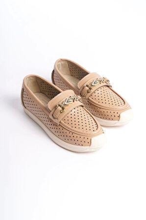 Lıly Bağcıksız Ortopedik Rahat Taban Kalp Desenli Kadın Babet Ayakkabı Kt - Ten