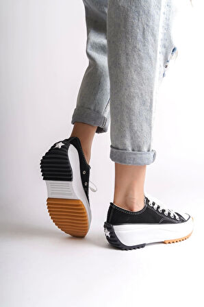 Parıs Bağcıklı Ortopedik Taban Kadın Sneaker Spor Ayakkabı  Bt - Siyah