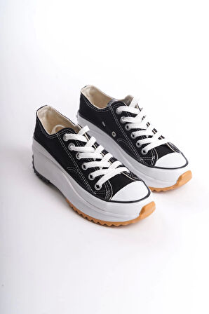 Parıs Bağcıklı Ortopedik Taban Kadın Sneaker Spor Ayakkabı  Bt - Siyah