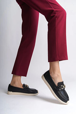 Layla Bağcıksız Ortopedik Rahat Taban Kalp Desenli Kadın Babet Ayakkabı Kt - Siyah