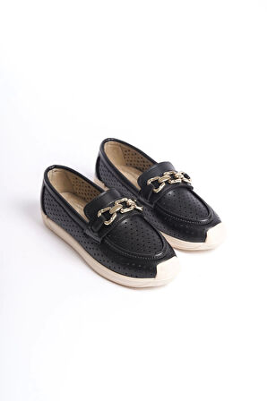 Layla Bağcıksız Ortopedik Rahat Taban Kalp Desenli Kadın Babet Ayakkabı Kt - Siyah