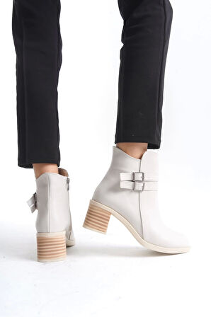 Noemı Tokalı Fermuarlı Ortopedik Taban Topuklukadın Bot  Kt - Krem
