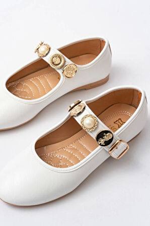 İNF-6363 Beyaz Baret Tokalı Günlük Kadın Ayakkabı