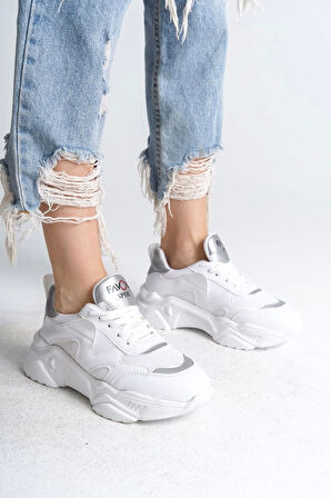 Tokyo Bağcıklı Ortopedik Taban Triko Detaylı Kadın Spor Ayakkabı  Bt - Beyaz/gri