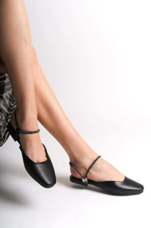 Carolıne Lastikli Ortopedik Rahat Taban Bilekten Taş Detaylı Kadın Babet Ayakkabı  St - Siyah