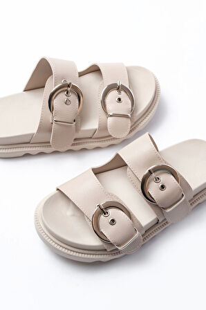 DM-6010 Bej Toka Aksesuarlı Günlük Kadın Terlik