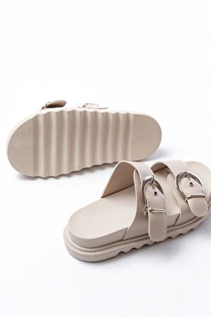 DM-6010 Bej Toka Aksesuarlı Günlük Kadın Terlik