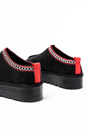 Siyah Süet İçi Kürklü Kışlık Kapalı Burun Kadın Günlük Terlik