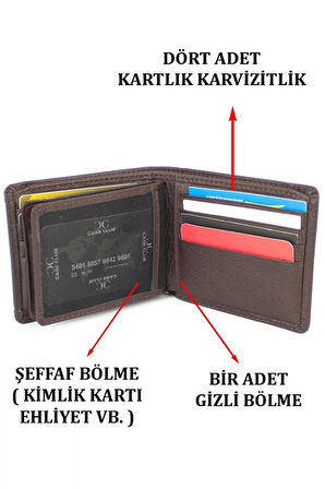 Hakiki Deri Kartlık Bölmeli Kahverengi Erkek Cüzdanı
