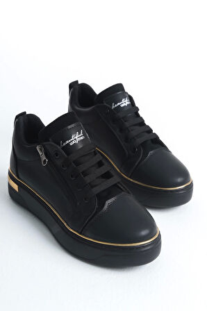 Dına Bağcıklı Fermuarlı Ortopedik Taban Kadın Sneaker Spor Ayakkabı  St - Siyah/altın