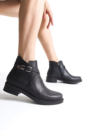 Almıla Fermuarlı Lastikli Ortopedik Taban Topuklukadın Bot St - Siyah