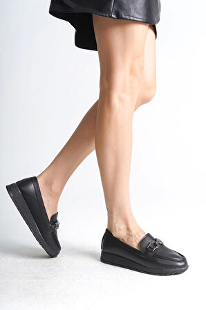 Gıselle Ortopedik Rahat Taban Toka Detaylı Klasik Kadın Babet Anne Ayakkabısı  St - Siyah