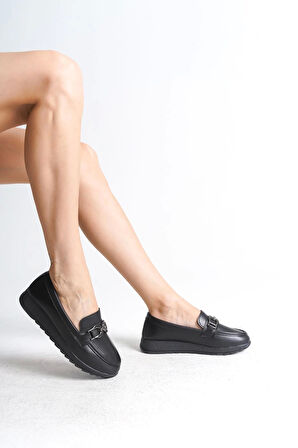 Gıselle Ortopedik Rahat Taban Toka Detaylı Klasik Kadın Babet Anne Ayakkabısı  St - Siyah