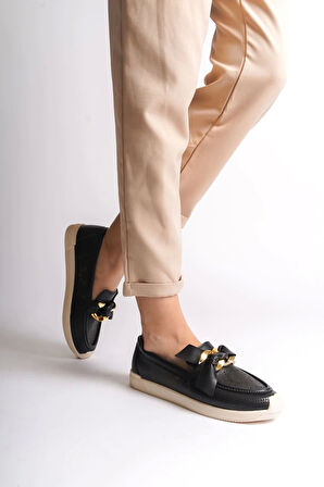 Lydıa Bağcıksız Ortopedik Rahat Taban Çiçek Desenli Kadın Babet Ayakkabı  Kt - Siyah