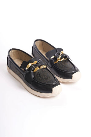 Lydıa Bağcıksız Ortopedik Rahat Taban Çiçek Desenli Kadın Babet Ayakkabı  Kt - Siyah