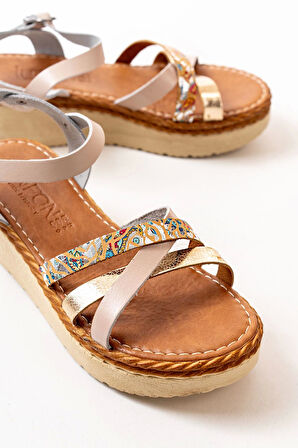 Bej Multi Ortopedik Hakiki Deri Dolgu Kadın Sandalet