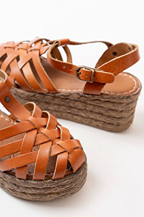 Taba Ortopedik Hakiki Deri Dolgu Kadın Sandalet